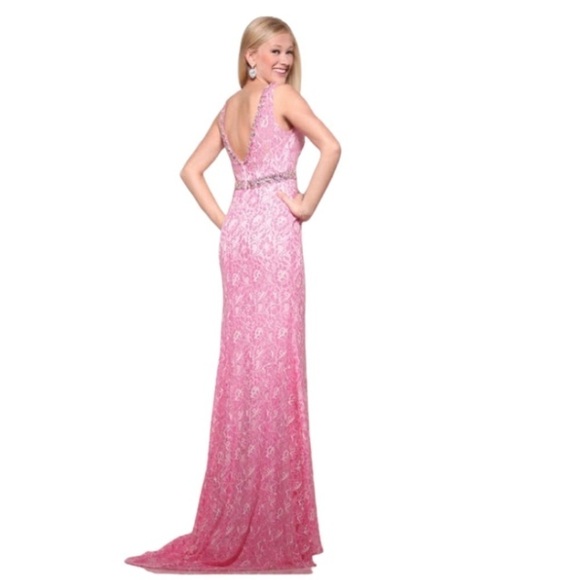 Vienna Prom Pink w/Crystals Vienna 1034 Size 0 Long Lace Prom Dress Pageant Gown - Picture 12 of 16